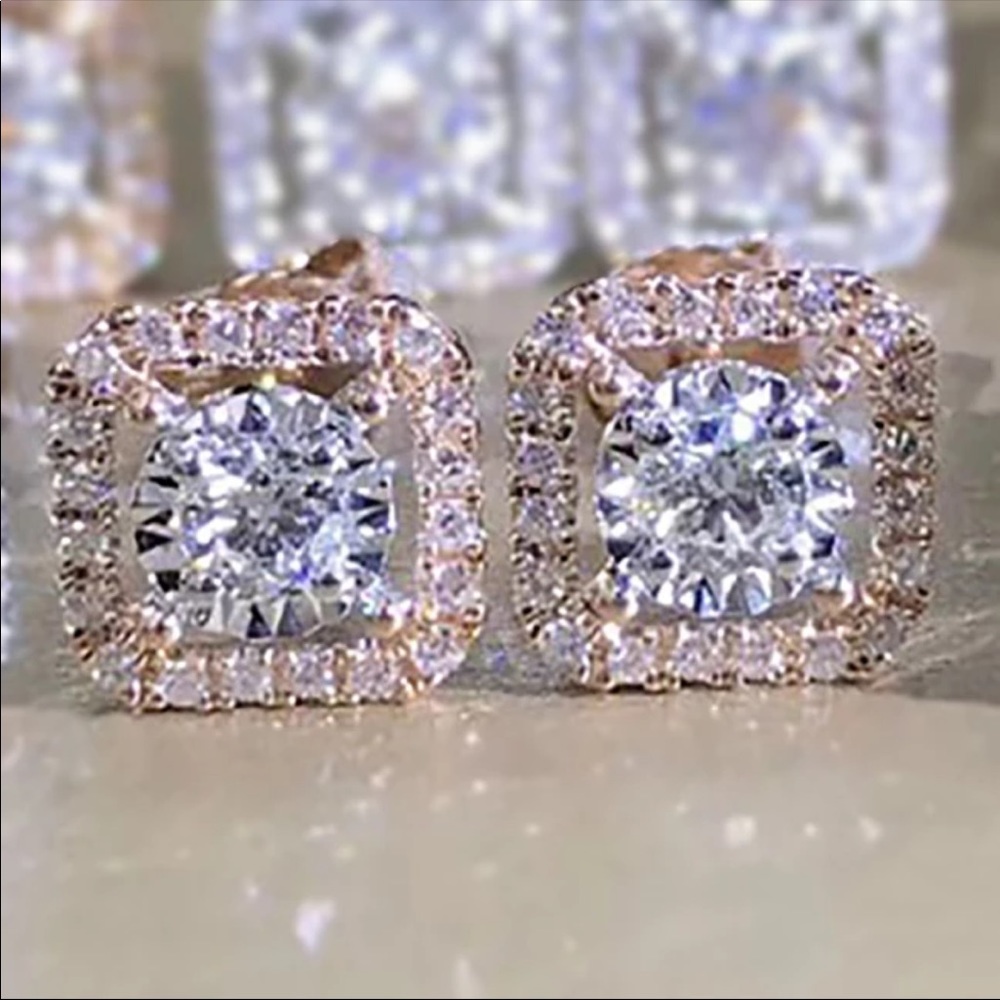 New Women’s Round Gems Diamond Earrings - Picture 3 of 10